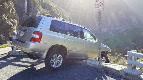 California man escapes SUV dangling on cliff only to be hit by a bus