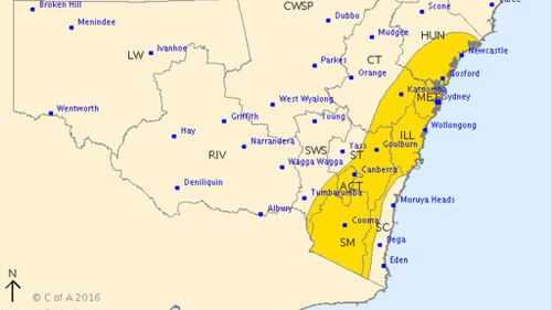 Severe weather warning issued for parts of central and southern NSW and ACT
