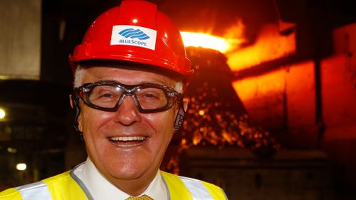 Prime Minister Malcolm Turnbull was able to handle the heat at the Port Kembla steelworks today, but will he be able to handle the heat when he returns to Canberra? (Image: AAP)