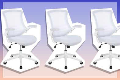 9PR: Flash Furniture Mid-Back White Mesh Swivel Ergonomic Task Office Chair with White Frame and Flip-Up Arms