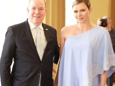 LONDON, ENGLAND - MAY 05: Prince Albert and Princess Charlene of Monaco attend the Coronation Reception for overseas guests at Buckingham Palace on May 05, 2023 in London, England. (Photo by Chris Jackson/Getty Images)