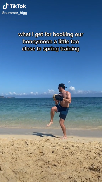 Woman trolls baseballer husband for training while on their honeymoon