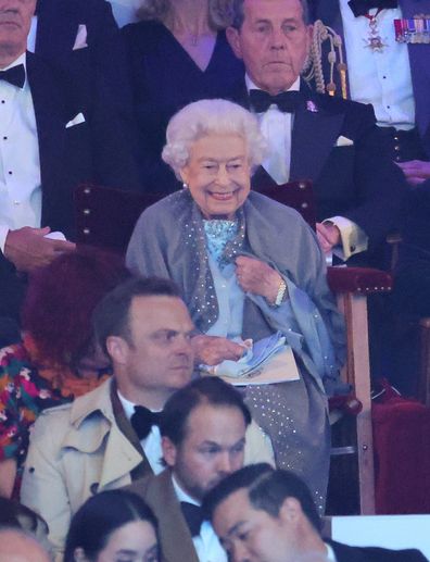 Britain's Queen Elizabeth II arrives for the A Gallop Through History Platinum Jubilee celebration, at the Royal Windsor Horse Show at Windsor Castle, England, Sunday May 15, 2022.