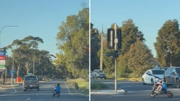 9News has obtained vision of what appears to be a child riding an e-scooter on a busy Adelaide road.