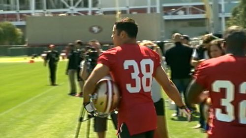 Hayne on the pitch at today's training session. (9NEWS)
