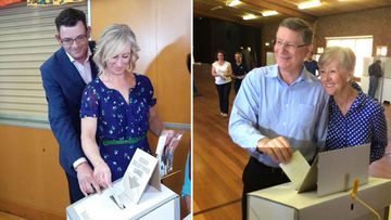 Daniel Andrews and Denis Napthine cast their votes today. (Twitter)