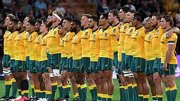 Wallabies standing for nationl anthems (Getty)
