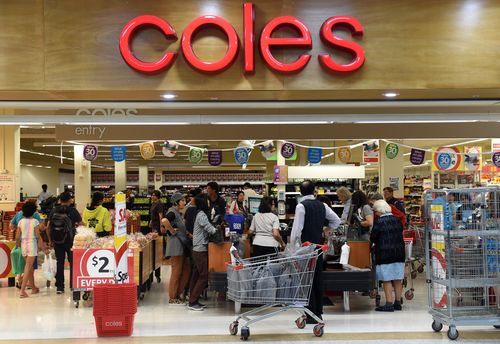 Coles opened every check-out yesterday to help customers transition to the plastic bag ban. Picture: AAP