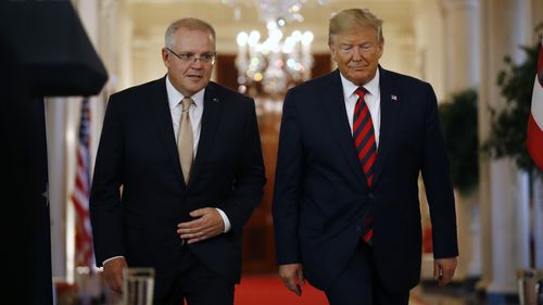 Former Prime Minister Scott Morrison and Donald Trump at the White House in September 2019.