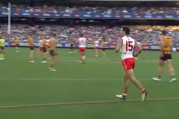 Sam Wicks looked friendless after kicking a goal for the Swans.