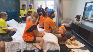 The teams gathered in Harry and Tash's Master Bedroom to watch Scott Morrison's address. The Block 2020