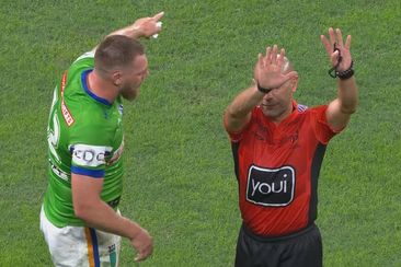 Jordan Rapana is sent to the sin bin for a professional foul.