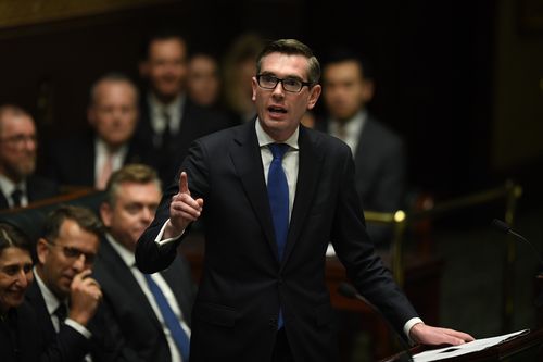 Treasurer Dominic Perrottet hands down the state budget at NSW Parliament House today. Picture: AAP