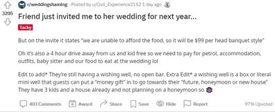 The wedding guest has shared her shock at the bride's request.