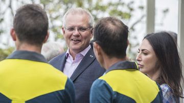 Scott Morrison meets members of the Australian and New Zealand cricket teams at Kirribilli House yesterday.