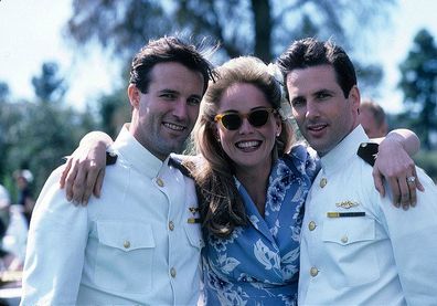LR: Michael Woods, Sharon Stone and Hart Bochner in the miniseries War and Remembrance (1988).