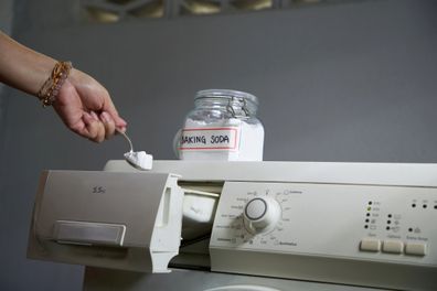 Baking soda added to washing machine, laundry, bi-carb soda