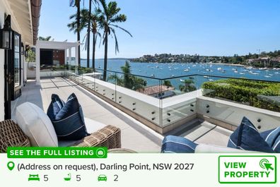 Luxury mansion waterfront Sydney harbour balcony yachts view