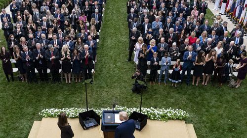 The Rose Garden ceremony naming Amy Coney Barrett as Donald Trump's Supreme Court nominee.