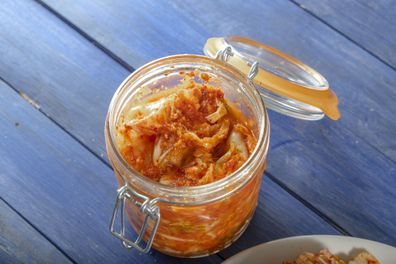 Homemade Kimchee in glass jar