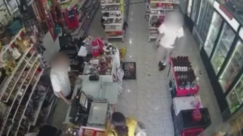 CCTV from inside the minimart shows the moments before an alleged stabbing rampage.