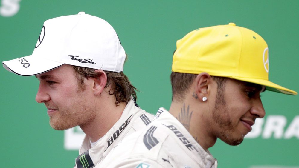 Mercedes F1 teammates Nico Rosberg (l) and Lewis Hamilton. (AAP)