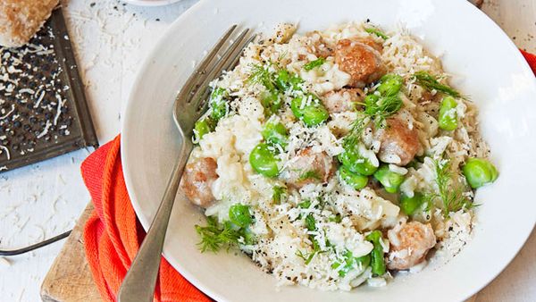 Chicken meatball and broadbean risotto