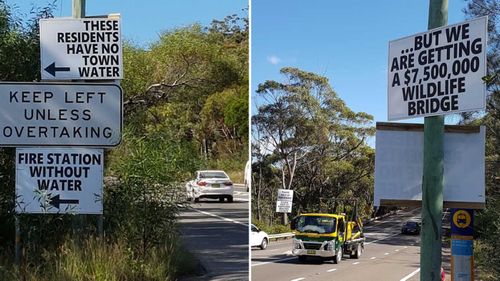 Signs of protest on Mona Vale Road outside Wirreanda Valley. (John Holman)