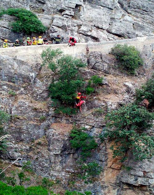 Mountain rescue teams search for trapped hikers at the Raganello Gorge.
