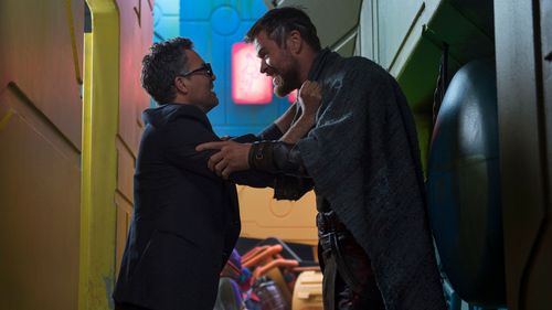 Mark Ruffalo and Chris Hemsworth in a scene from, "Thor: Ragnarok." (Jasin Boland/Marvel Studios via AP)
