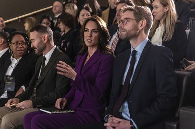 Kate, Princess of Wales, sits before making a keynote speach at the Shaping Us National Symposium at the Design Museum, in London, Wednesday, Nov. 15, 2023. 