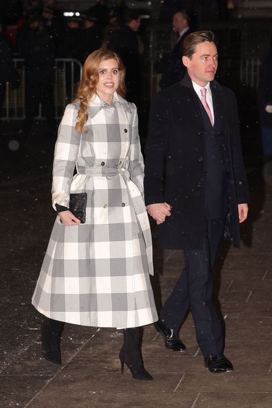Princess Beatrice and  Edoardo Mapelli Mozzi attend the 'Together at Christmas' Carol Service at Westminster Abbey on December 15, 2022 in London, England 
