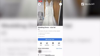 Fatphobic wedding dress ad on Facebook Marketplace