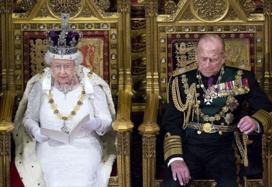 Queen Elizabeth delivers her speech in Parliament with Prince Philip by her side in 2016. 