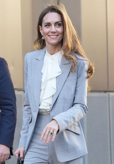 The Princess of Wales wears a shirt designed by Daisy Knatchbull at the Future Workforce Summit in London on November 18, 2025. 