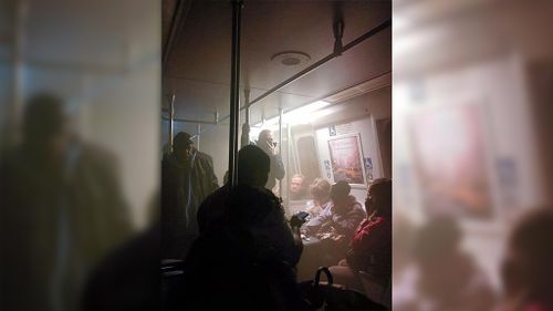 The inside of a yellow line car near the L'Enfant Plaza Metro station as smoke filled the train and station in Washington, DC. (Twitter/Andrew Litwin)
