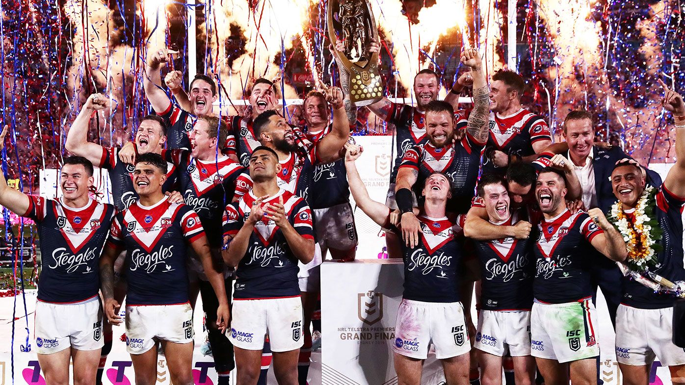 The Sydney Roosters celebrate their 2019 premiership.