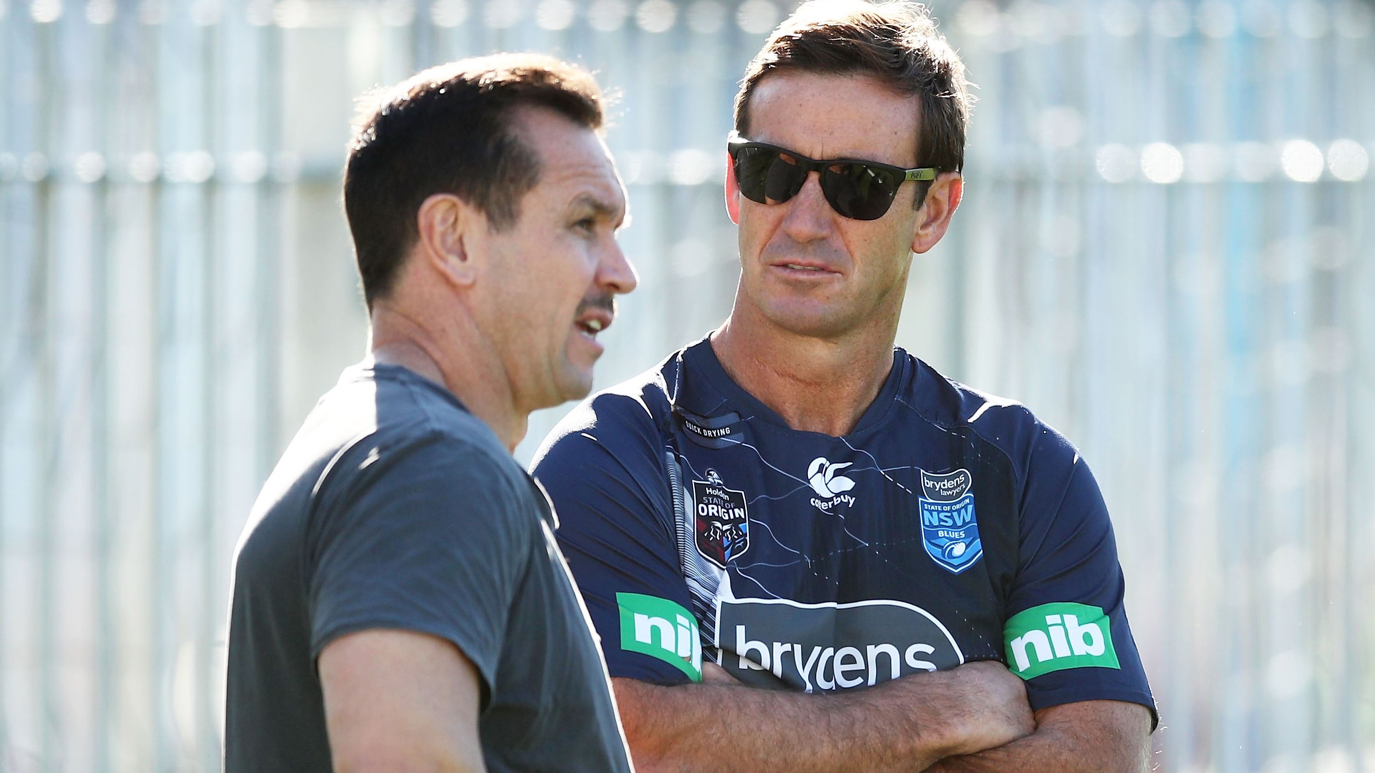 Matthew Johns and Andrew Johns catch up in NSW camp in 2018.