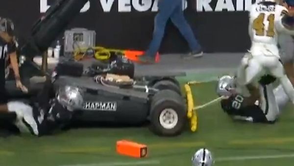 NFL: Las Vegas Raiders safety Johnathan Abram collides with television  equipment, injury