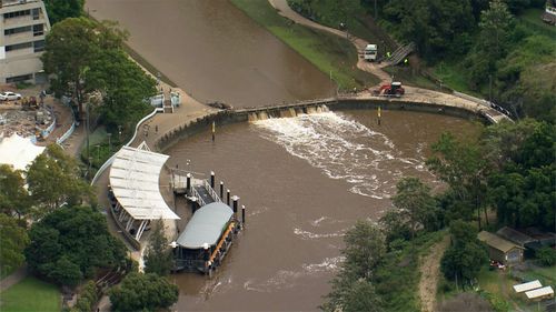 Parramatta River ferry weir - ferry routes between Parramatta and Sydney Olympic Park cancelled due to flood debis in the river.