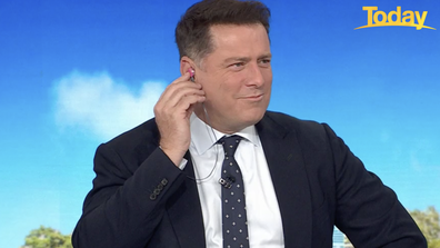 Karl Stefanovic had to wear some bright headphones to overcome technical difficulties this morning.