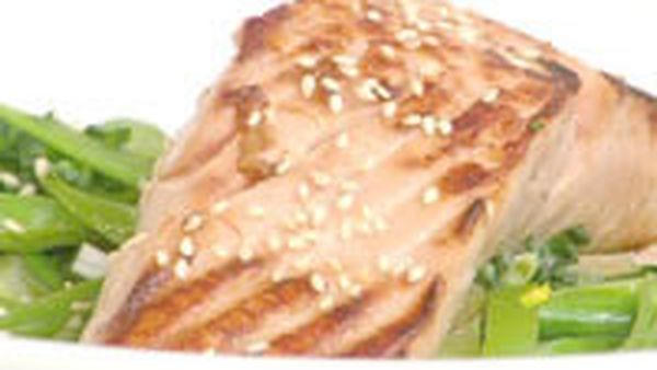 Teriyaki salmon with vegetable broth