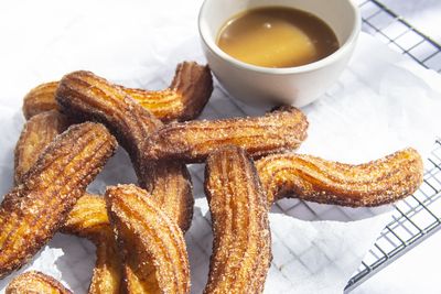 Maple churros with maple salted caramel