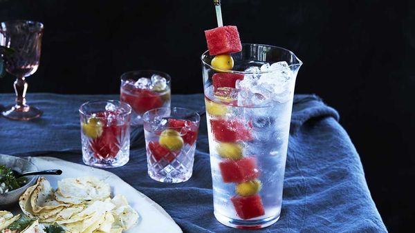 Mark Best's martini with watermelon and olive garnish recipe