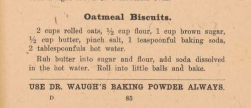 1917 War Chest Cookery Book recipe for Anzac Biscuits