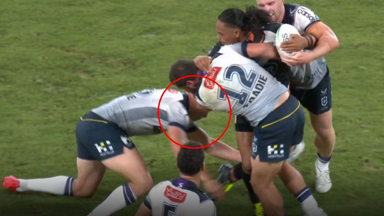 Trent Loiero in strife for cannonball tackle.