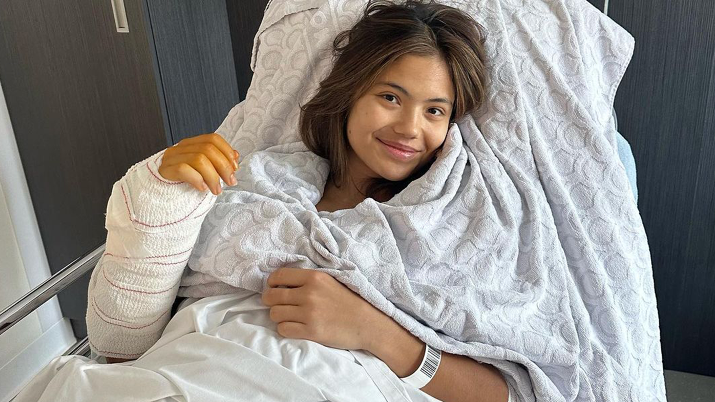 Emma Raducanu after undergoing hand surgery.