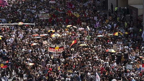 Crowds at the Invasion Day march in Sydney on January 26, 2020.