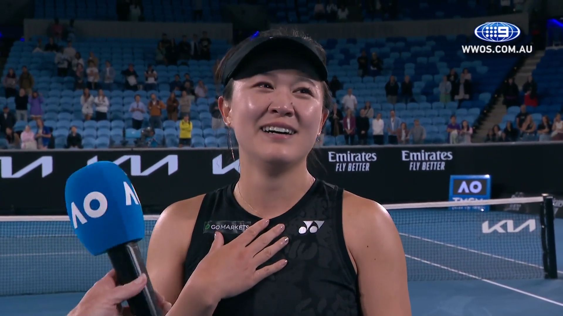 China's Zhu Lin gets emotional after career defining victory over Maria Sakkari