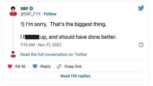 Sam Bankman-Fried 发布的关于 FTX 崩盘的推文。